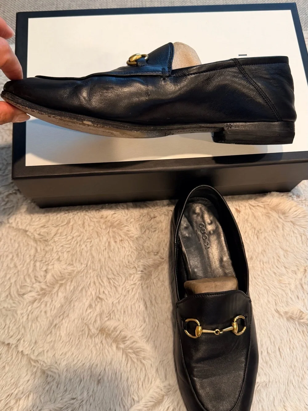 Gucci Black Leather Loafers with Gold Horsebit